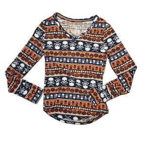 No Boundaries Black Orange Halloween Print Shirt Medium